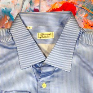 $695 Charvet Paris 18 / 45.5 Men's White Blue Long Sleeve Dress Shirt 2XL XXL